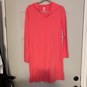 Coral Hooded Dress with Pocket